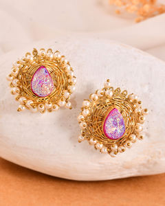 Nueva llegada elegante titanio Druzy pendientes de piedras preciosas chapado en oro bodas y regalos de compromiso mejor precio - Product Image 3