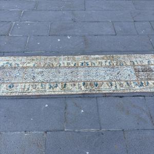 Alfombra Vintage de Estilo Runner de 1.6x9.5 pies (50x290 cm), Alfombra Turca de Lana con Diseño Floral Azul - Product Image 3