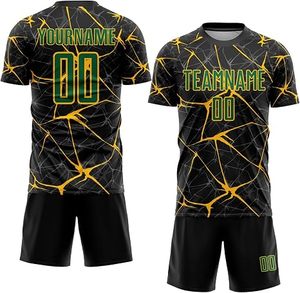 Conjunto de Uniforme de Fútbol Sublimado Personalizado, Negro y Amarillo con Patrón Agrietado, Nombre y Número del Equipo, Absorbe la Humedad, Manga Corta para Hombre - Product Image 3