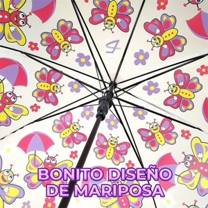 Ombrello con Design a Farfalla, 8 Stecche in Poliestere, Tessuto Resistente ai Raggi UV e Idrorepellente, Stile Dritto con Motivo Cartoon - Product Image 2