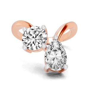 Bague Toi et Moi Grand Two Stone avec Diamant de Laboratoire 1.00 Ct Tw, Or Massif 14K, Couleur FG, Pureté VS, 2 Diamants, Style Duo Audacieux Personnalisé - Product Image 3