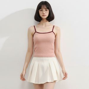 เสื้อกล้ามคอวีผ้าริบเนื้อนุ่มสำหรับผู้หญิง แต่งขอบตัดกัน คุณภาพสูง ยืดหยุ่นได้ดี ผลิตจากผ้าฝ้าย 100% เป็นมิตรกับสิ่งแวดล้อม รับผลิตแบรนด์ส่วนตัว - Product Image 1