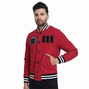 Letterman/varsity แจ็คเก็ตสีแดง,สำหรับใส่กลางแจ้งแจ็คเก็ตผ้าฟลีซเข้ารูปดีไซน์กำหนดได้เองและโลโก้ - Product Image 3
