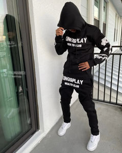 ชุดวอร์มผู้ชายแบบมีฮู้ด ผ้าฝ้าย 100% มีกระเป๋าข้าง รับสกรีนลายตามสั่ง ผลิตแบบ OEM ขายส่ง ชุดออกกำลังกายสำหรับฟิตเนส ยิม และวิ่ง - Product Image 2