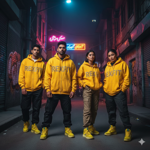 Sudadera con capucha y cremallera RexFit amarilla mostaza con logo de diamantes de imitación, ropa urbana unisex, ropa de invierno, sudadera informal de algodón y forro polar con cremallera. - Product Image 6