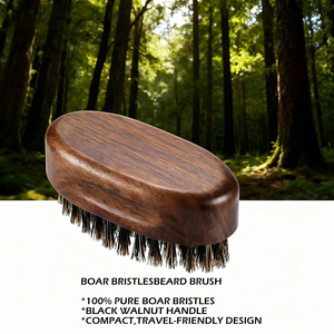 Brosse à barbe en crin de cheval MORGANS INDUSTRIES, manche en bois, écologique, portable, forme ovale, pour le soin et l'entretien masculin - Product Image 4