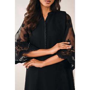 Premium Women's Chiffon Dupatta 72-Pleated Party Daily Wear <b>Black</b> - Product Image 4