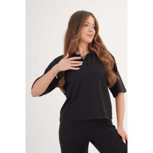 Blusa Negra de Manga Corta para Mujer con Cuello Camisero, Producto al por Mayor - Product Image 2