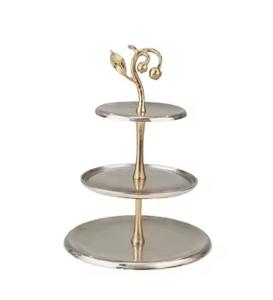 Indian Manufacturer's 2-<b>Tier</b> Gold Nickel Plated Cast Aluminium <b>Cake</b> Stand Elegant Designs for Kitchen Baking Kitchen Tools - Product Image 1