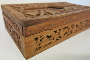Rustic Wooden Carved <b>Floral</b> Pattern Premium Quality Engraved Handcrafted Tissue <b>Box</b> Holder for Farmhouse Decor Tradebyd - Product Image 4