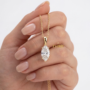 Collar con Colgante de Diamante Cultivado en Laboratorio con Corte Marquesa, Cadena de Oro de Plata de Ley 925, Collar Solitario para Mujer, Regalo Elegante - Product Image 1