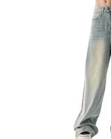 Jean en denim bleu clair taille haute à jambes larges pour femmes, vintage, délavé, coupe ample, streetwear, pantalon baggy, style tendance, vêtements décontractés