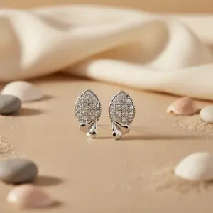 925 <b>Silver</b> Stud <b>Earrings</b> for Women Vintage Trendy Leaf Design <b>Drop</b> Diamond Zircon for Daily Wear Engagement Geometric Pattern - Product Image 1