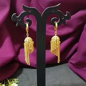 Pendientes indios Efulgenz en tono dorado para mujer, conjunto de pendientes estilo Dubái, pendiente de aro Jhumka con borla, joyería nupcial para boda - Product Image 2