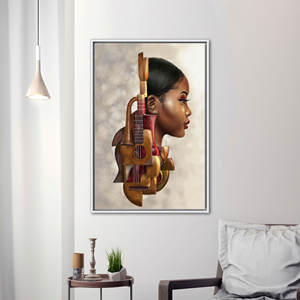 Toile imprimée : Art abstrait d'une femme musicienne élégante, encadrée en blanc - Product Image 1
