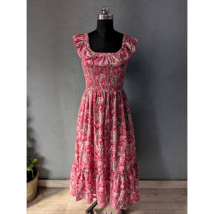 Robe maxi en coton voile écologique lavable élégante pour femmes à imprimé floral indien fait à la main, taille élastique, automne été - Product Image 1