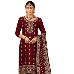 2024ชุดเดรสปักลายสไตล์ปากีสถานสำหรับผู้หญิงชุดเดรสผ้าไหมโมดอลแฟนซีชุดปาร์ตี้สไตล์ใหม่ล่าสุด - Product Image 1