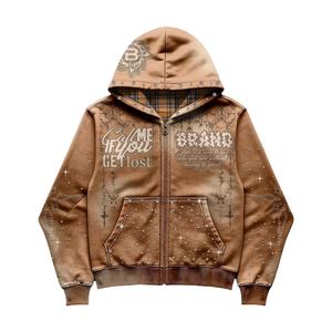 เสื้อกันหนาวมีฮู้ดผ้าฟลีซหนาทรงหลวมมีซิปปักลายสไตล์สตรีทเสื้อ100% ฤดูใบไม้ร่วง - Product Image 2