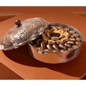 Handmade Modern Eco-Friendly Metal <b>Chocolate</b> Bowl Hammered Flower Design with Polished Finish and Lid for <b>Weddings</b> and Events - Product Image 2