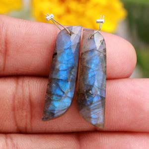 Aretes de Labradorita Natural DHORGEMS, Color Azul Cambiante, Forma Elegante, Facetados, Perforados de Frente a Trasera - Product Image 5