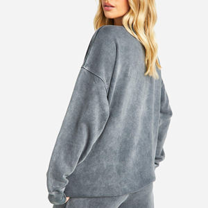 2025, ropa informal de algodón 100% de alta calidad hecha a medida, jersey de peso pesado, sudadera de manga larga con lavado ácido para mujer - Product Image 2