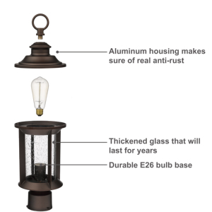 Lampadaire de jardin décoratif en aluminium 60W en gros d'usine avec abat-jour en verre bouillonné - Product Image 3