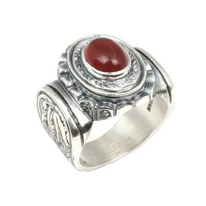 Bague pour homme en argent sterling 925, pierre d'agate ovale naturelle, motif géométrique, plaqué rhodium, certifiée IGI, idéale pour un usage quotidien - Product Image 1