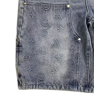 Short délavé à l'acide pour hommes, short vintage personnalisé en polaire à motifs épais en coton bouffée de strass distressed styles pour hommes - Product Image 3
