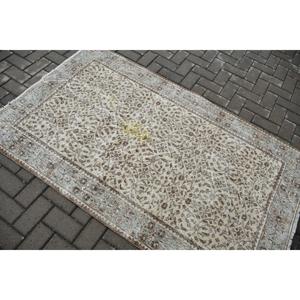 Vintage Accent Rug 3.8x6.2 ft (115x188 cm), Turkish <b>Brown</b> Striped <b>Wool</b> Rug - Product Image 4