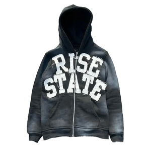 Sudadera con capucha para hombre con logotipo personalizado y cremallera desteñida al sol y parche lavado con ácido bordado recién llegado sudadera con cremallera de invierno - Product Image 2