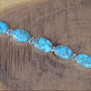 Blue Copper Turquoise <b>Sterling</b> <b>Silver</b> <b>Bracelet</b> Handmade Adjustable Natural Gemstone <b>Silver</b> Jewelry Gift For Her - Product Image 1