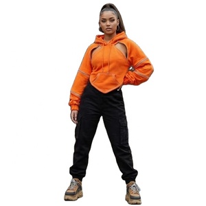 Sweat à capuche unisexe décontracté et tendance avec fermeture éclair, coupe courte sexy, doublure en molleton de coton, anti-plis, manches longues, streetwear d'hiver - Product Image 4