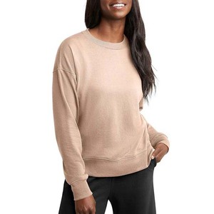 Streetwear Sweat-shirt femme tenue décontracté solide 100% coton respirant léger col rond manches longues Logo personnalisé - Product Image 1