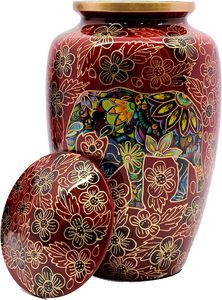 Urna de cremación de Metal rojo, tarro conmemorativo, contenedor de olla, urna de tamaño completo para cenizas funerarias, flores de elefante de entierro impresas, tamaño personalizado - Product Image 2