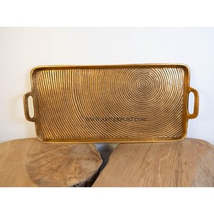 Bandeja de servicio profunda Rectangular clásica de gran venta, plato de Metal decorativo de lujo personalizado hecho a mano para alimentos OEM ODM a granel - Product Image 4