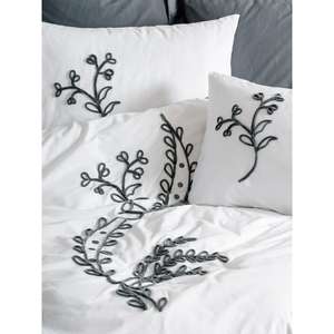 Ensemble de housse de couette double en coton Brode Ranforce couleur gris lierre - Product Image 1