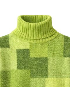 Custom Premium <b>Women</b> <b>Turtleneck</b> Checkered Knit Sweater Soft Warm Winter Pullover Casual Fashion <b>Top</b> Light Green Dark Green Color - Product Image 5