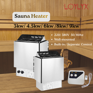Chauffe-sauna mural électrique en acier inoxydable pour sauna sec, 3kW, 4.5kW, 6kW, 8kW, 9kW, avec commande intégrée ou séparée - Product Image 1