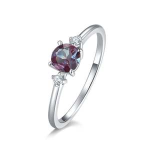 Jeulia Rhodium Plated Sterling Silver Three Stone <b>Alexandrite</b> <b>Ring</b> - Product Image 2