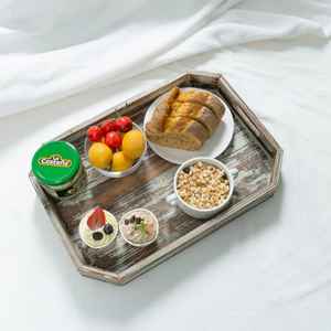 Bandeja para servir Octágono de madera de pino rústico con asas recortadas para el desayuno, aperitivos de café y decoración del hogar - Product Image 4