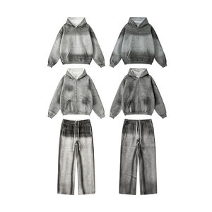 Ensemble survêtement d'hiver surdimensionné personnalisé en molleton délavé au soleil 350 g/m², pantalon de survêtement et sweat à capuche 2 pièces pour homme - Product Image 6