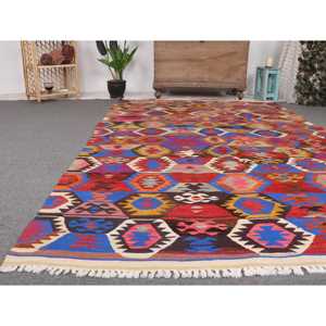 Grand tapis turc vintage 5,5x8,8 pieds, tapis rouge et bleu ombré - Product Image 5