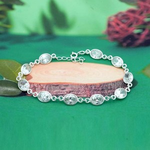 สร้อยข้อมือเงินสเตอร์ลิง925หรูหราปรับได้โซ่สีขาวโทแพซอัญมณีสีขาวสำหรับงานแต่งงานของขวัญพิเศษ - Product Image 4