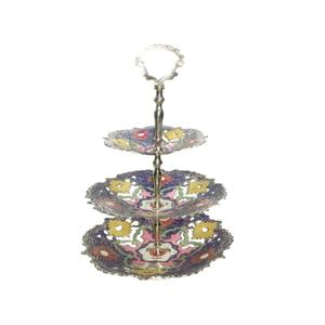 Frutero de latón de tres niveles hecho a mano de alta calidad con hermoso grabado multicolor y acabado pulido para uso en la cocina - Product Image 6