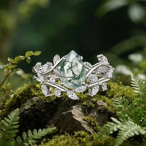 Ensemble de bagues de mariage Jeulia en agate mousse en forme de poire avec feuilles entrelacées - Product Image 6