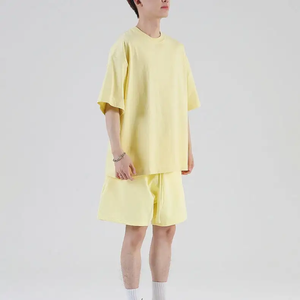 Surdimensionné costume coton équipage été qualité hommes course T-shirt court ensemble décontracté Fitness nouveau haut cou costume vêtements de sport - Product Image 1