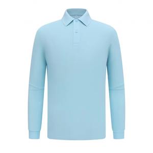 Haute qualité 100% coton mercerisé hommes à manches longues pour polo 220g GSM Logo personnalisé broderie écologique couleur unie - Product Image 5