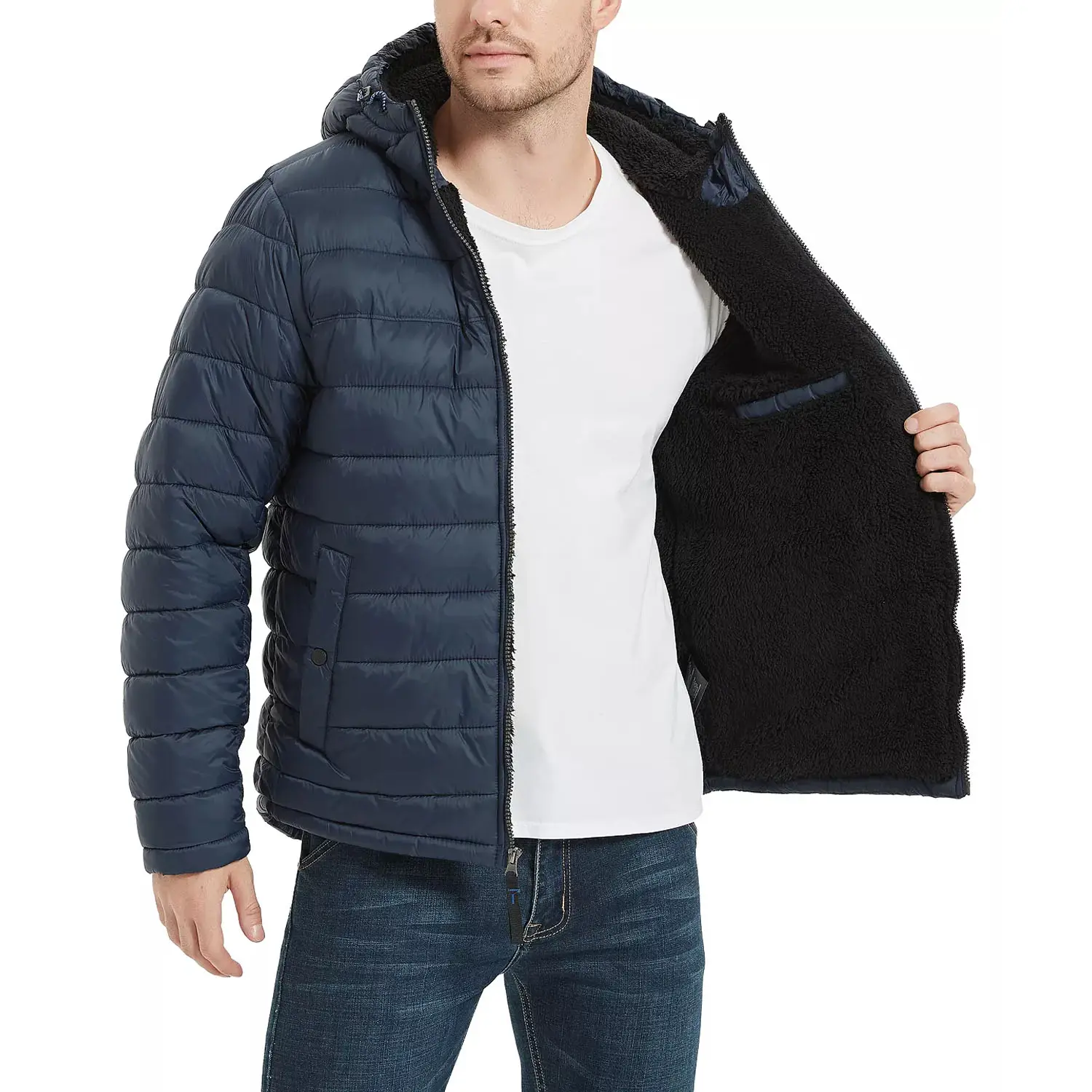 Wholesale Zip Up Padded Bubble Down Coat Oversized Hooded Warm Winter Custom Plain For Men Shiny Puffer Jacket