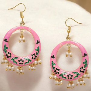 Boucles d'oreilles Jhumkaas de créateur multicolores en émail, style Chand Bali, magnifiques, pour femmes, bijoux de mariage, cadeaux de fête - Product Image 1