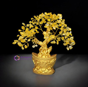 Pierre précieuse Citrine Tronc doré avec vase doré Agate Arbres Nouveau style Feng Shui Objet décoratif pour la guérison et les cadeaux - Product Image 3